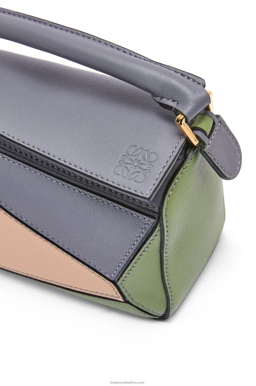 Loewe Women Mini Puzzle bag in classic calfskin 206XF284 Asphalt Grey/Nude