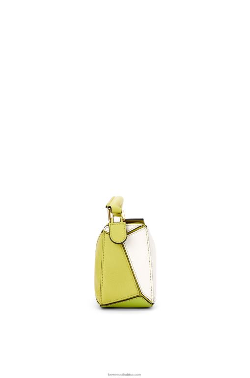 Loewe Women Mini Puzzle bag in classic calfskin 206XF286 Lime Yellow/White