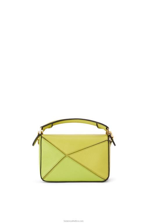 Loewe Women Mini Puzzle bag in classic calfskin 206XF286 Lime Yellow/White