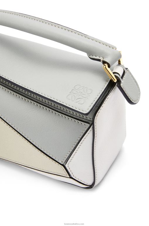 Loewe Women Mini Puzzle bag in classic calfskin 206XF288 Ash Grey/Marble Green