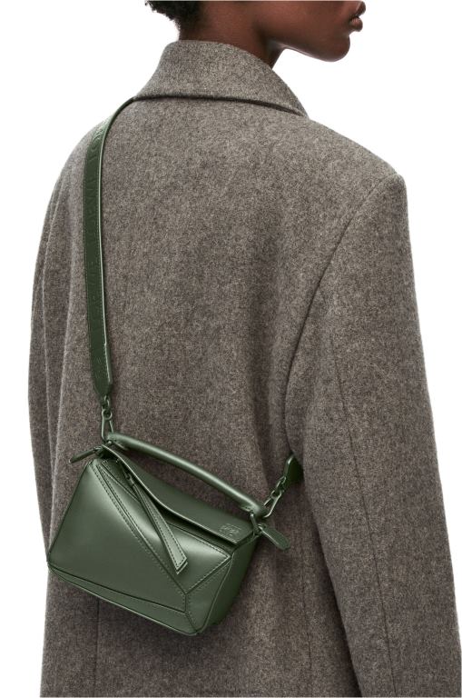 Loewe Women Mini Puzzle bag in satin calfskin 206XF270 Vintage Khaki
