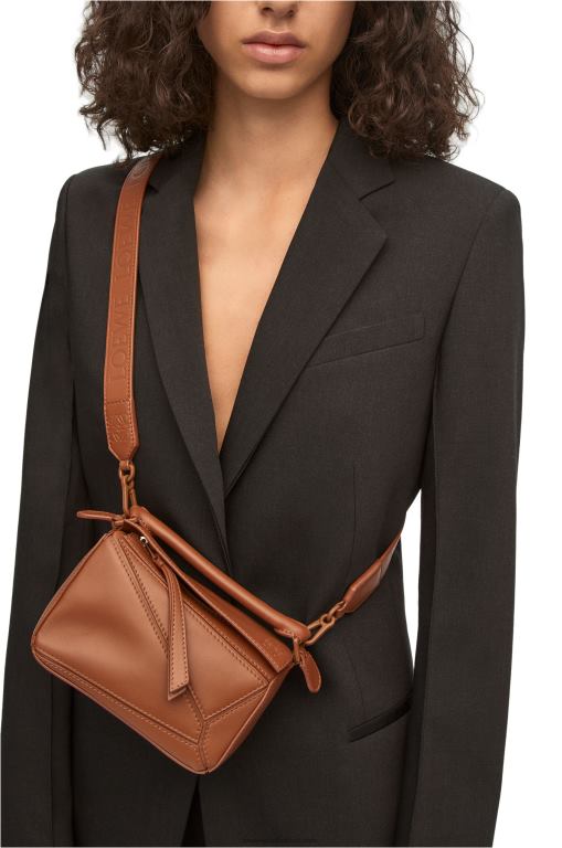 Loewe Women Mini Puzzle bag in satin calfskin 206XF273 Pecan