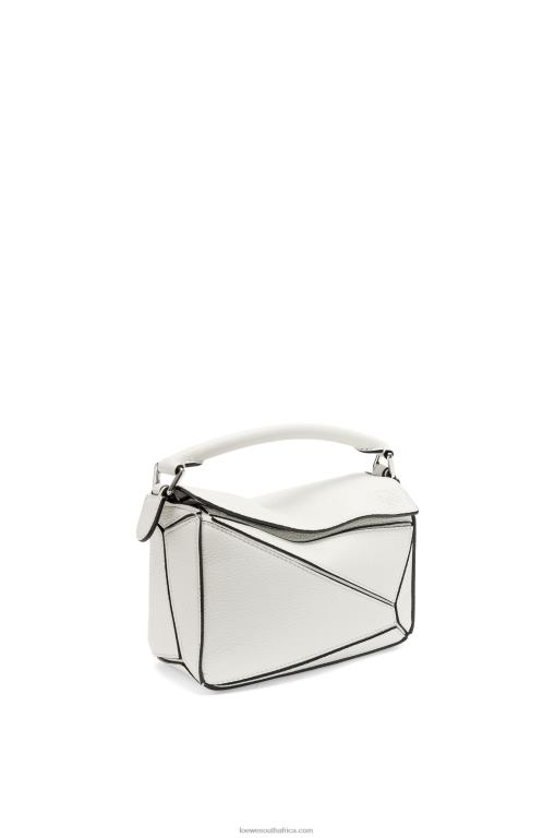 Loewe Women Mini Puzzle bag in soft grained calfskin 206XF203 Soft White