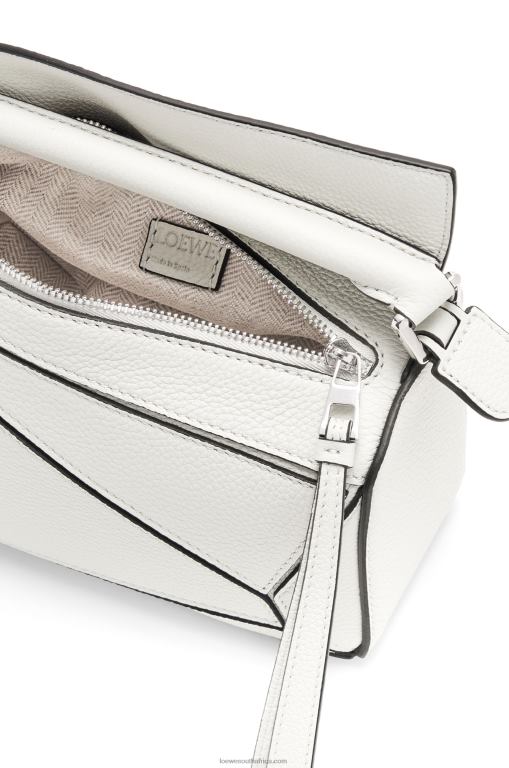 Loewe Women Mini Puzzle bag in soft grained calfskin 206XF203 Soft White