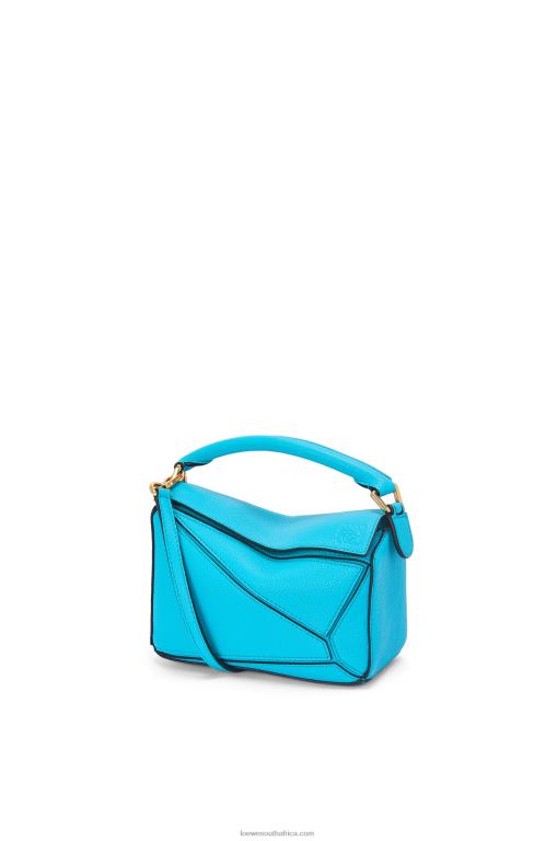 Loewe Women Mini Puzzle bag in soft grained calfskin 206XF287 Cyan