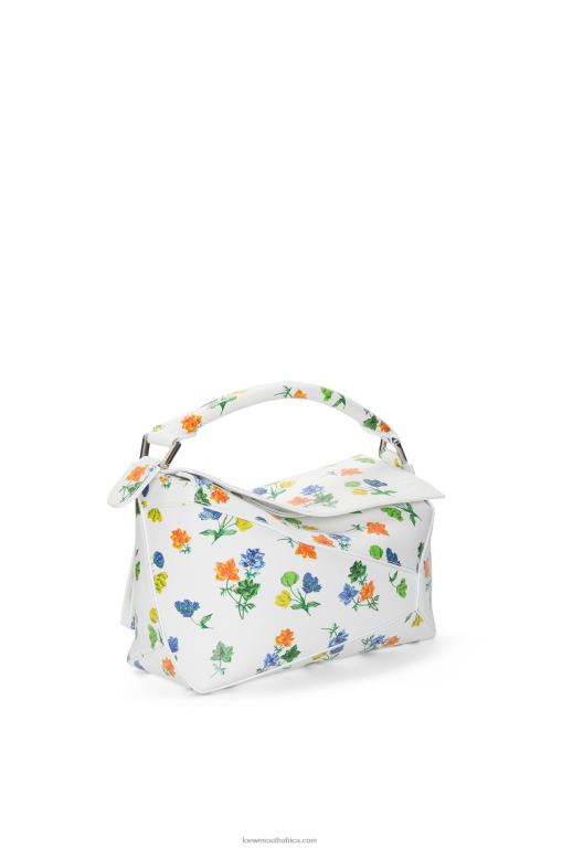 Loewe Women Small Flower Puzzle Edge bag in satin calfskin 206XF394 White/Multicolor