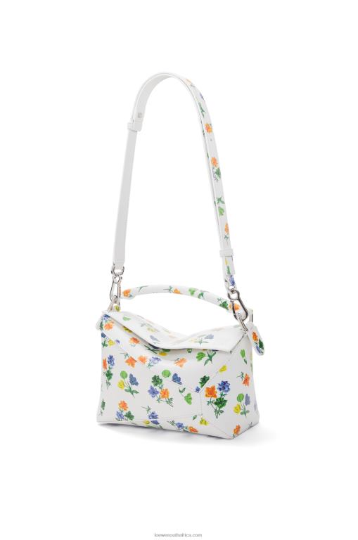 Loewe Women Small Flower Puzzle Edge bag in satin calfskin 206XF394 White/Multicolor