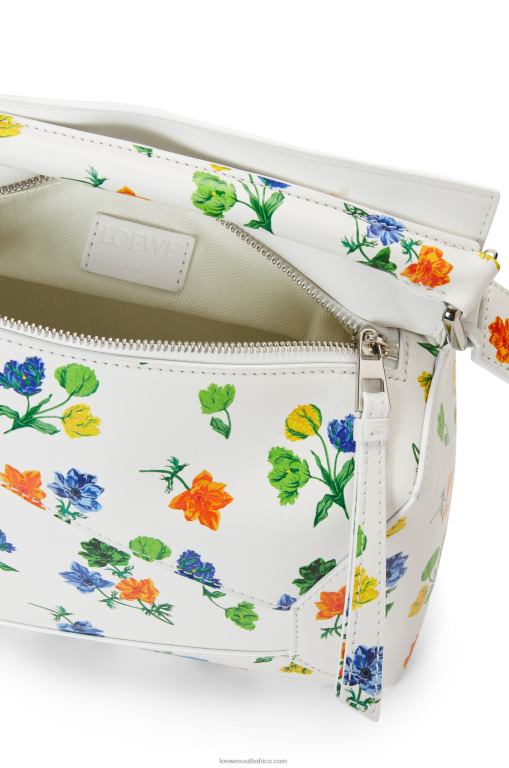 Loewe Women Small Flower Puzzle Edge bag in satin calfskin 206XF394 White/Multicolor