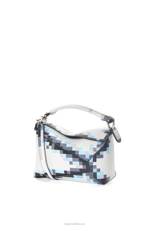 Loewe Women Small Pixelated Puzzle Edge bag in satin calfskin 206XF395 White