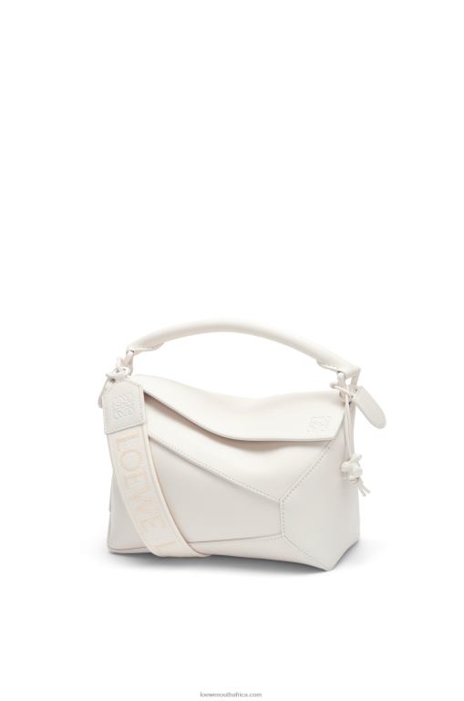 Loewe Women Small Puzzle Edge bag in satin calfskin 206XF435 White Glaze