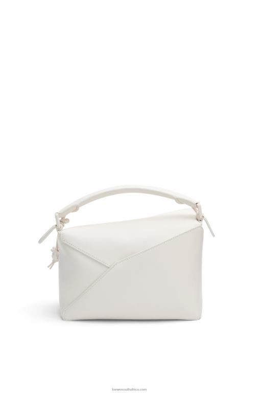 Loewe Women Small Puzzle Edge bag in satin calfskin 206XF435 White Glaze