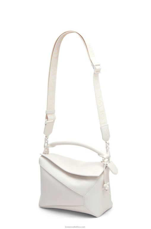 Loewe Women Small Puzzle Edge bag in satin calfskin 206XF435 White Glaze