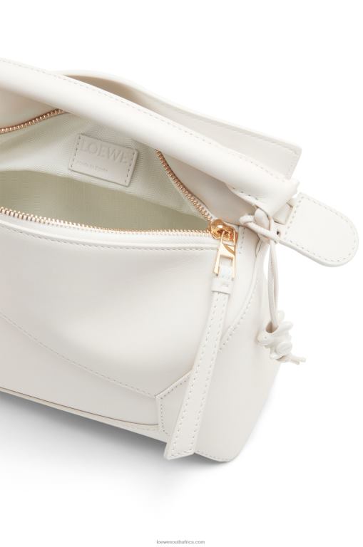 Loewe Women Small Puzzle Edge bag in satin calfskin 206XF435 White Glaze
