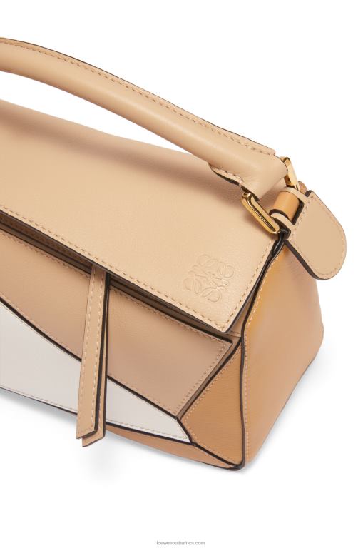 Loewe Women Small Puzzle bag in classic calfskin 206XF396 Dusty Beige/Soft White
