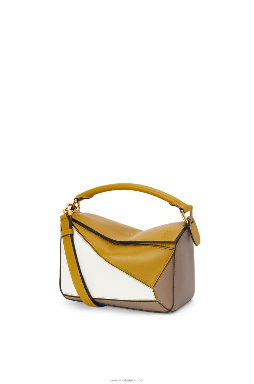 Loewe Women Small Puzzle bag in classic calfskin 206XF497 Ochre/Soft White
