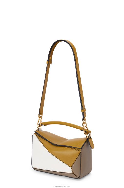 Loewe Women Small Puzzle bag in classic calfskin 206XF497 Ochre/Soft White