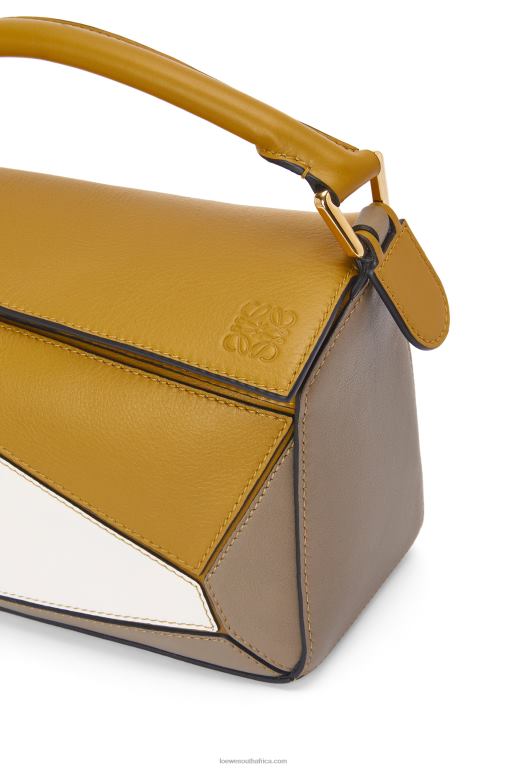 Loewe Women Small Puzzle bag in classic calfskin 206XF497 Ochre/Soft White
