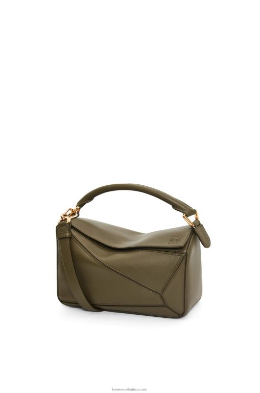 Loewe Women Small Puzzle bag in classic calfskin 206XF542 Dark Khaki Green