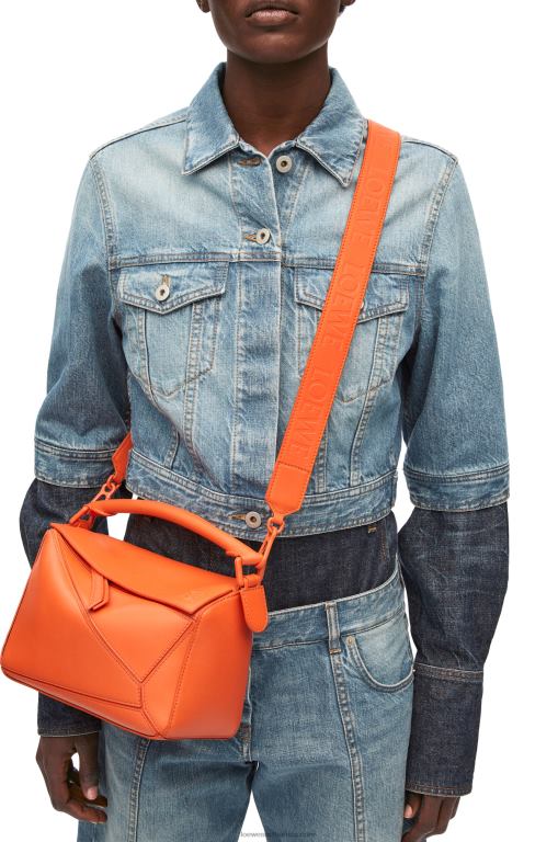 Loewe Women Small Puzzle bag in satin calfskin 206XF491 Orange