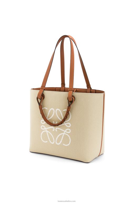 Loewe Women Anagram Tote bag in jacquard and calfskin 206XF122 Ecru/Tan