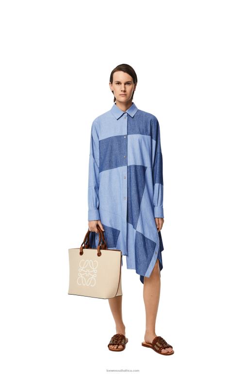 Loewe Women Anagram Tote bag in jacquard and calfskin 206XF122 Ecru/Tan