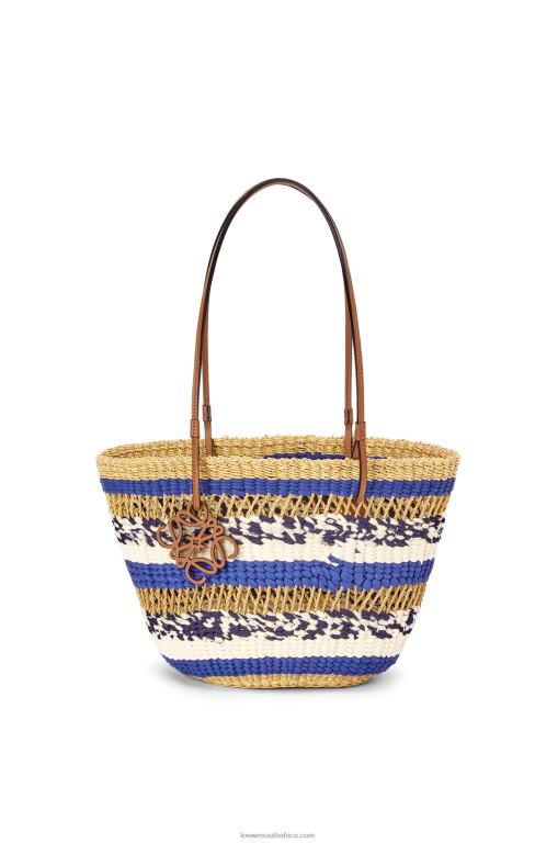 Loewe Women Basket Tote in elephant grass and calfskin 206XF95 Natural/Blue