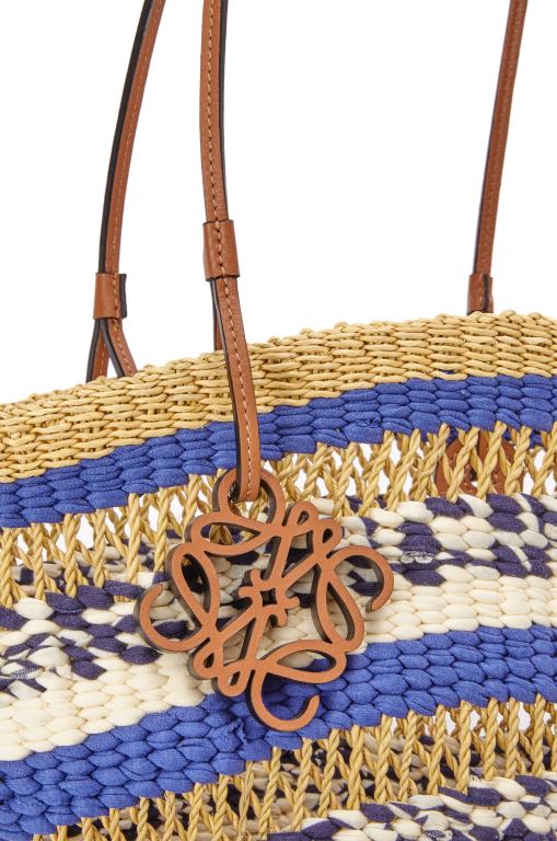 Loewe Women Basket Tote in elephant grass and calfskin 206XF95 Natural/Blue