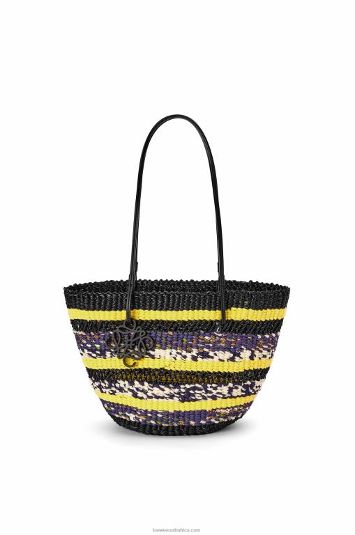Loewe Women Basket Tote in elephant grass and calfskin 206XF96 Black/Yellow