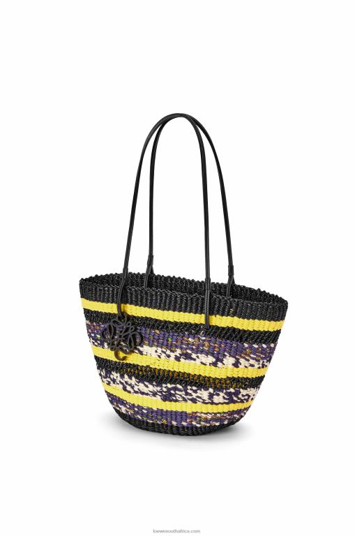 Loewe Women Basket Tote in elephant grass and calfskin 206XF96 Black/Yellow