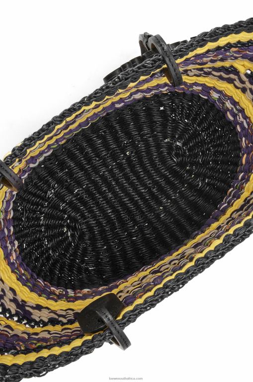 Loewe Women Basket Tote in elephant grass and calfskin 206XF96 Black/Yellow