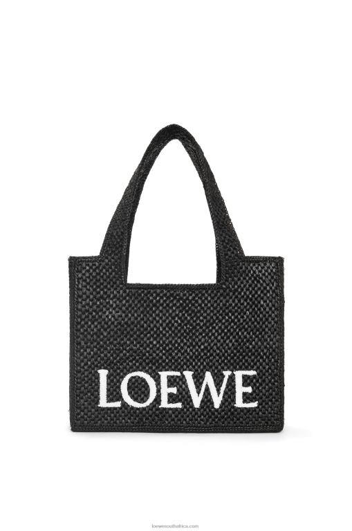 Loewe Women Medium Font Tote in raffia 206XF12 Black