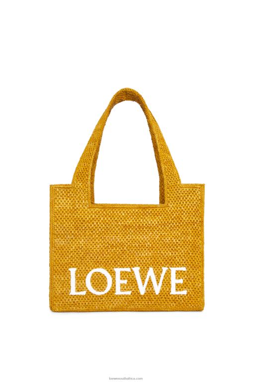 Loewe Women Medium Font Tote in raffia 206XF13 Ochre