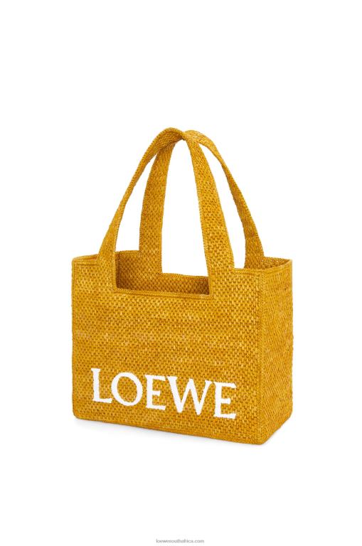 Loewe Women Medium Font Tote in raffia 206XF13 Ochre