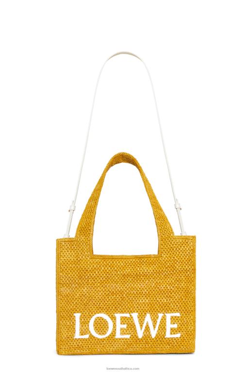 Loewe Women Medium Font Tote in raffia 206XF13 Ochre
