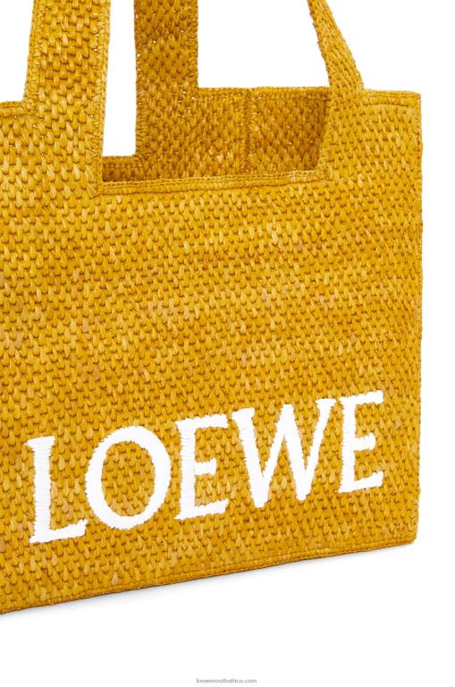 Loewe Women Medium Font Tote in raffia 206XF13 Ochre