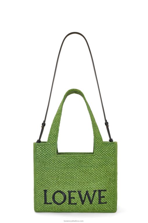 Loewe Women Medium Font Tote in raffia 206XF32 Green