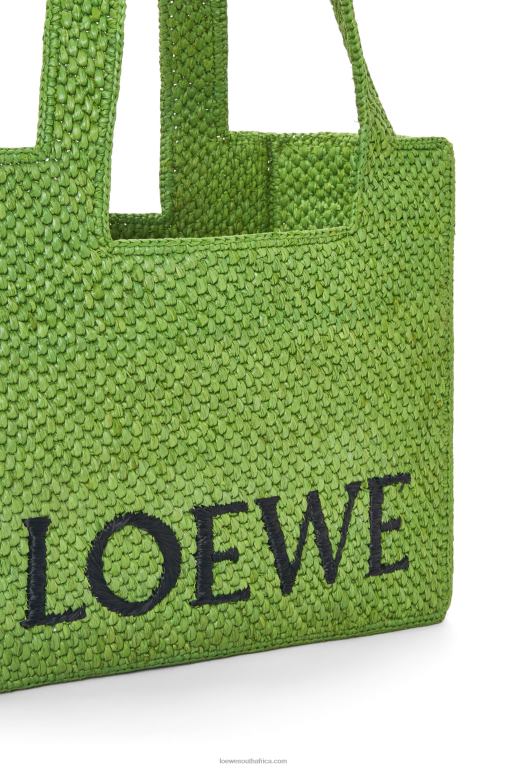 Loewe Women Medium Font Tote in raffia 206XF32 Green