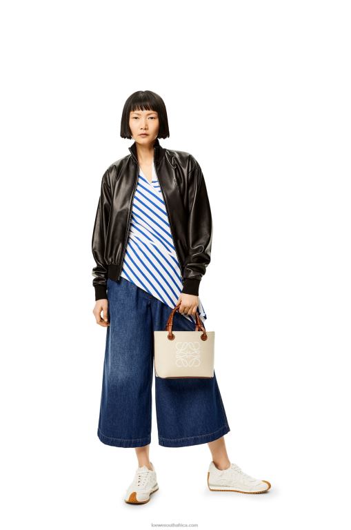 Loewe Women Mini Anagram Tote bag in jacquard and calfskin 206XF128 Ecru/Tan