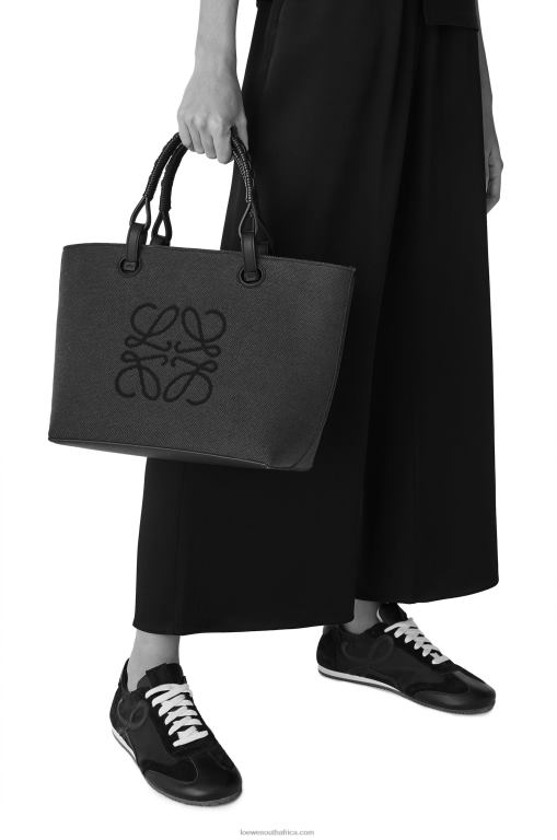 Loewe Women Small Anagram Tote bag in jacquard and calfskin 206XF121 Ecru/Tan