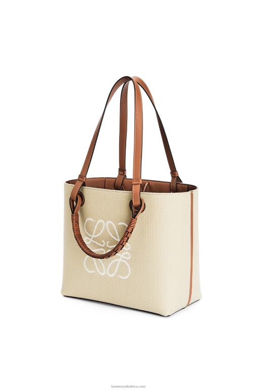 Loewe Women Small Anagram Tote bag in jacquard and calfskin 206XF121 Ecru/Tan