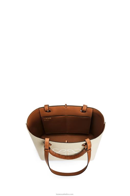 Loewe Women Small Anagram Tote bag in jacquard and calfskin 206XF121 Ecru/Tan