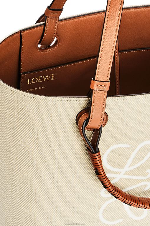 Loewe Women Small Anagram Tote bag in jacquard and calfskin 206XF121 Ecru/Tan