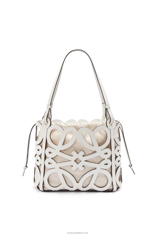 Loewe Women Small Anagram cut-out tote in box calfskin 206XF187 Soft White