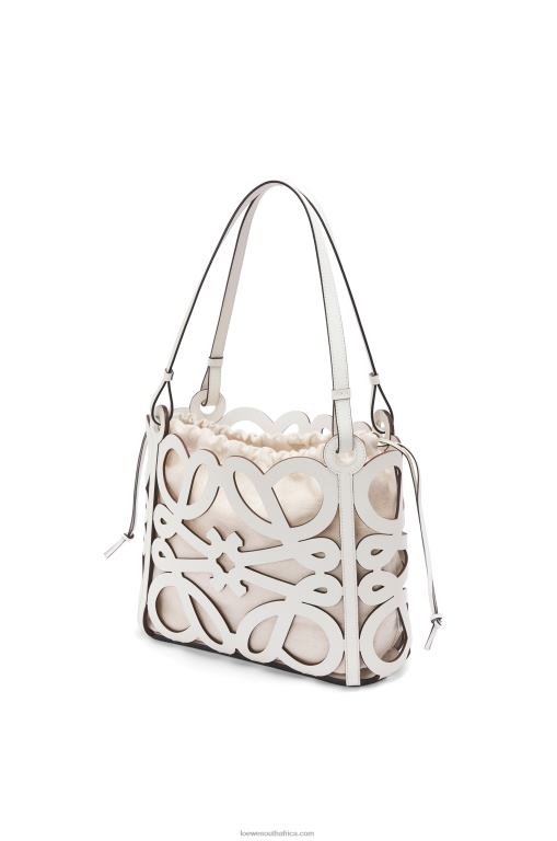 Loewe Women Small Anagram cut-out tote in box calfskin 206XF187 Soft White