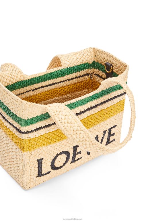 Loewe Women Small Font Tote in raffia 206XF111 Natural/Multicolor