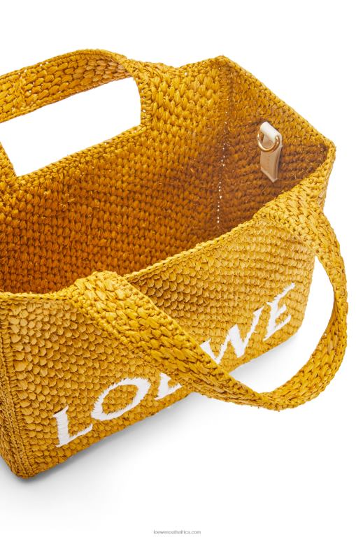 Loewe Women Small Font Tote in raffia 206XF52 Ochre