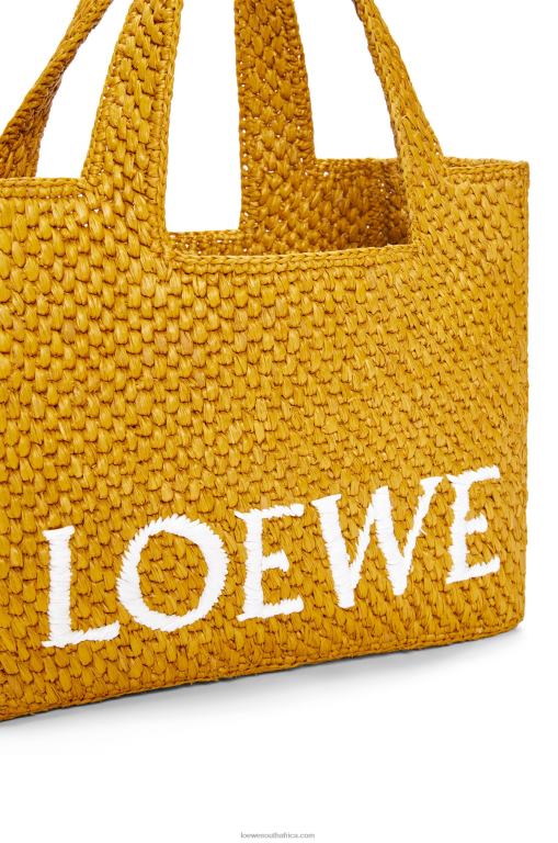 Loewe Women Small Font Tote in raffia 206XF52 Ochre