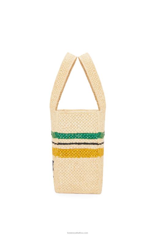 Loewe Women Striped Font Tote in raffia 206XF14 Natural/Multicolor