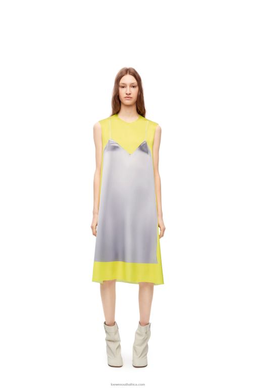 Loewe Women A-line dress in technical satin 206XF1033 Yellow/Grey