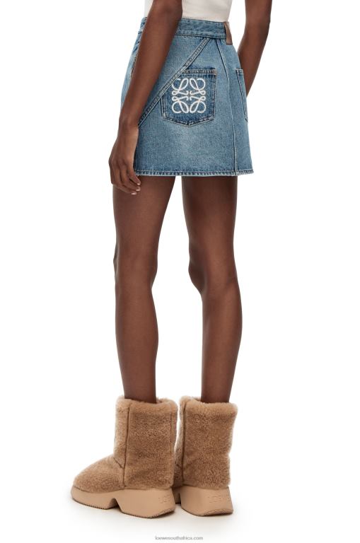 Loewe Women Anagram mini skirt in denim 206XF1186 Mid Blue Denim